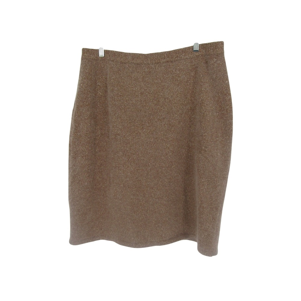 Vintage Knit Skirt XL Brown Silk Angora Quiet Luxury Old Money Minimal Office